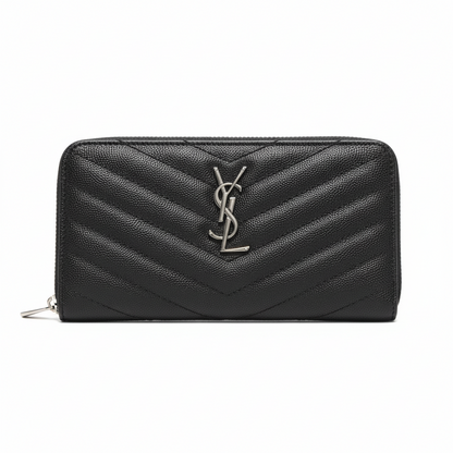 Yves Saint Laurent Cassandre Matelasse Zip Around Wallet Silver