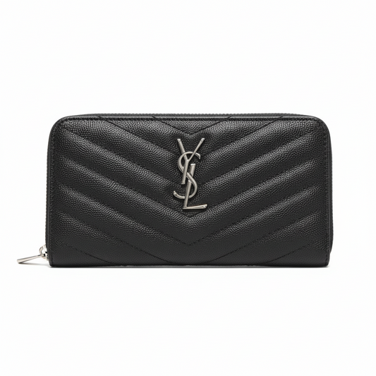 Yves Saint Laurent Cassandre Matelasse Zip Around Wallet Silver