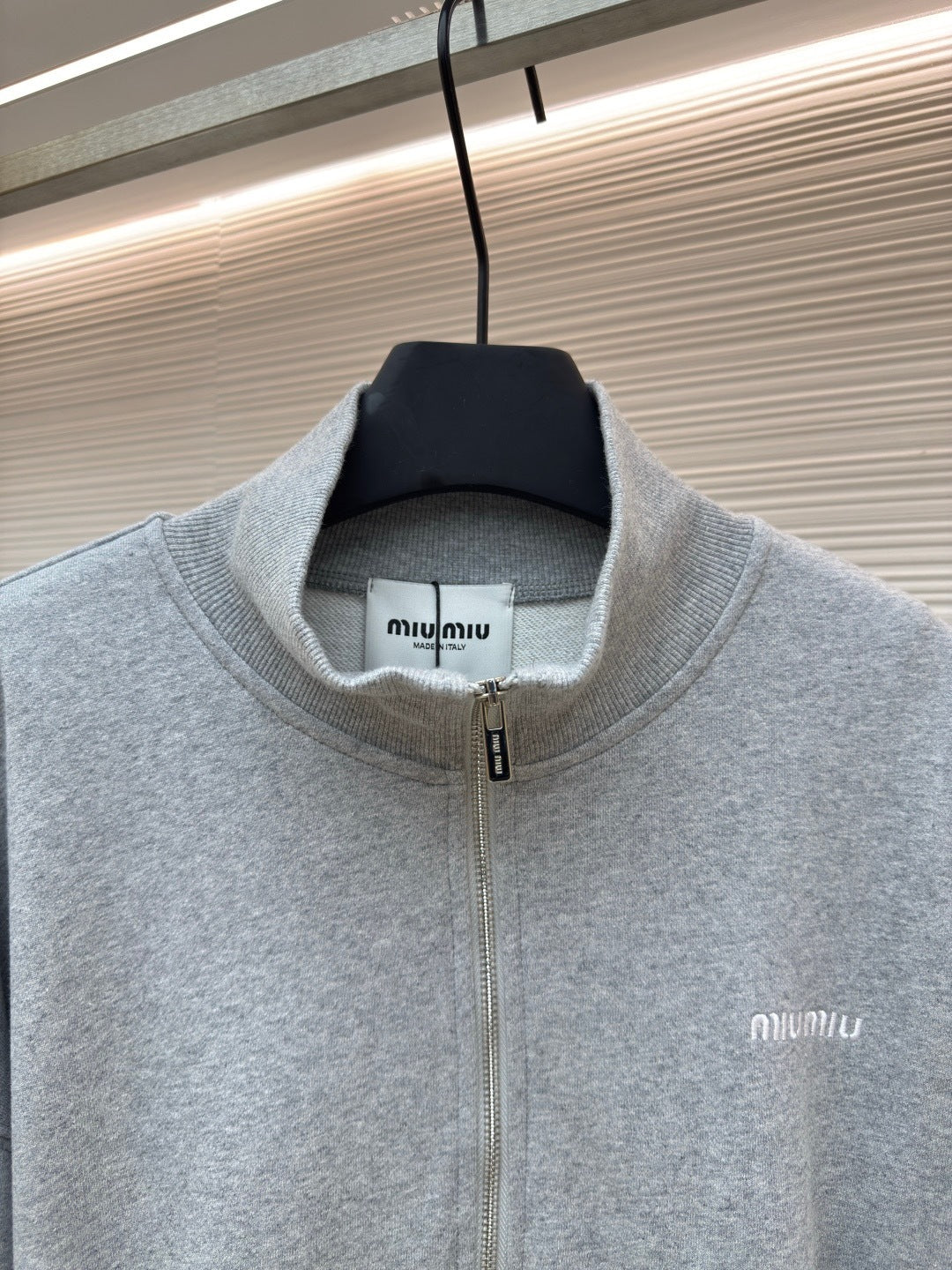 Miu Miu Cotton Fleece Zip-up Sweatshirt "Grey"