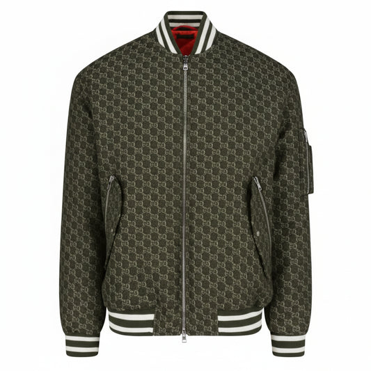 Gucci Cotton Jacquard Bomber Jacket With GG Shadow "Green"