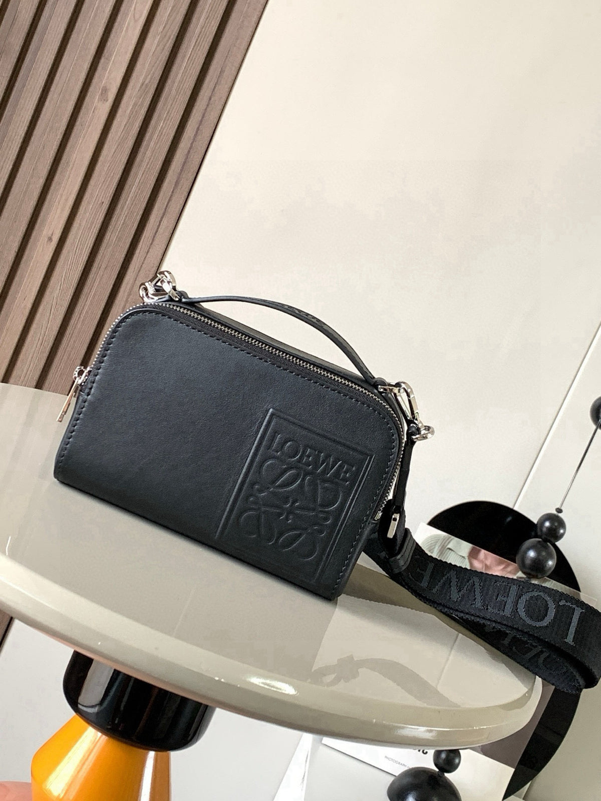Loewe Mini Crossbody Camera Bag in Satin Calfskin "Black"