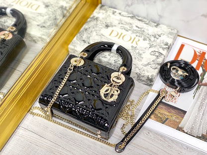 Dior Mini Lady Dior Bag "Black Patent Cannage Calfskin"