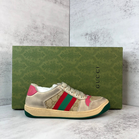Gucci Screener "Distressed Beige-Pink-Green"