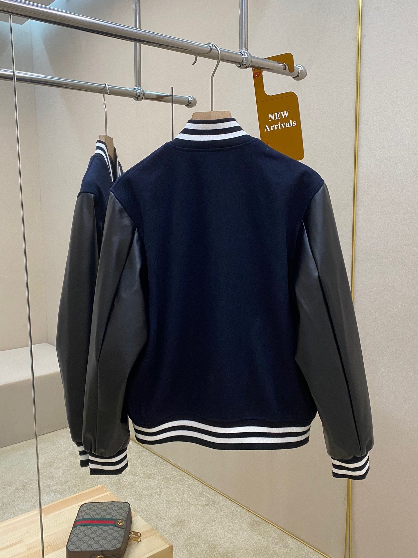 Gucci Wool & Leather Varsity Jacket "Navy Blue"