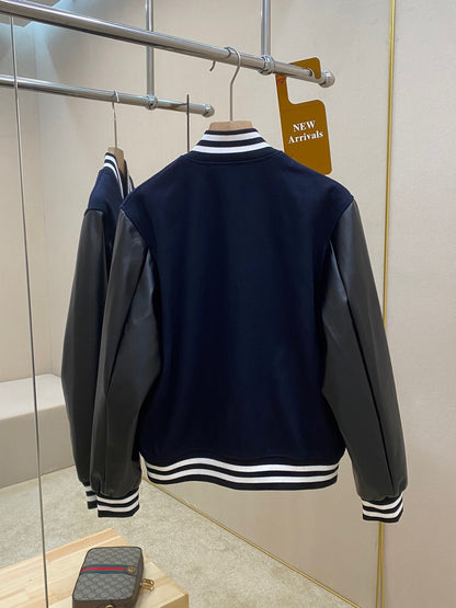 Gucci Wool & Leather Varsity Jacket "Navy Blue"