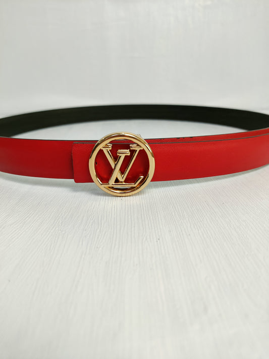 Louis Vuitton Leather Belt "Red-Gold"