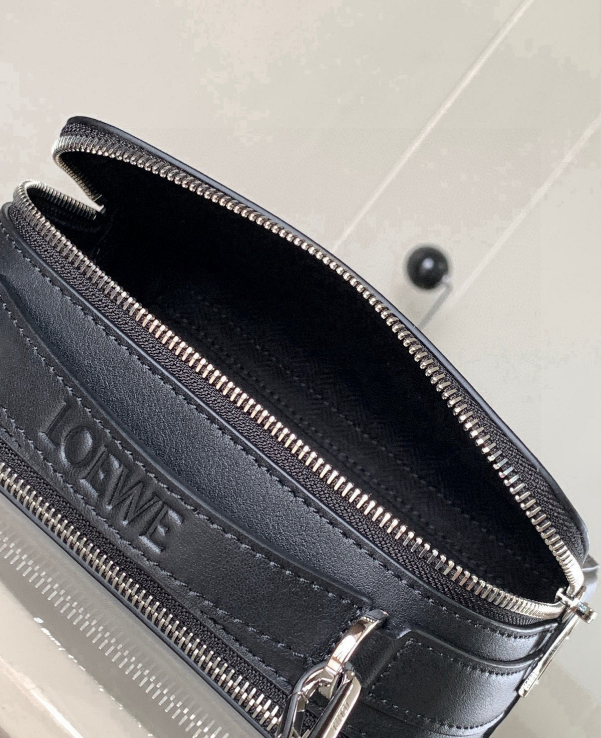 Loewe Mini Crossbody Camera Bag in Satin Calfskin "Black"