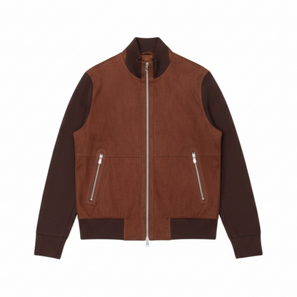 Brunello Cucinelli Suede and Wool Knit Bomber Jacket "Cognac"
