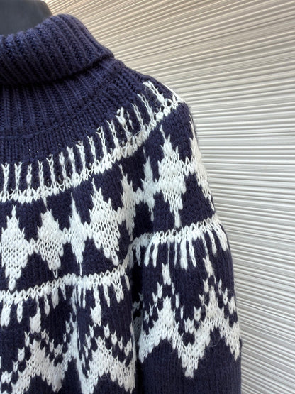 Dior DiorAlps Turtleneck Sweater "Navy Blue and White Alpaca, Wool and Cotton Knit"