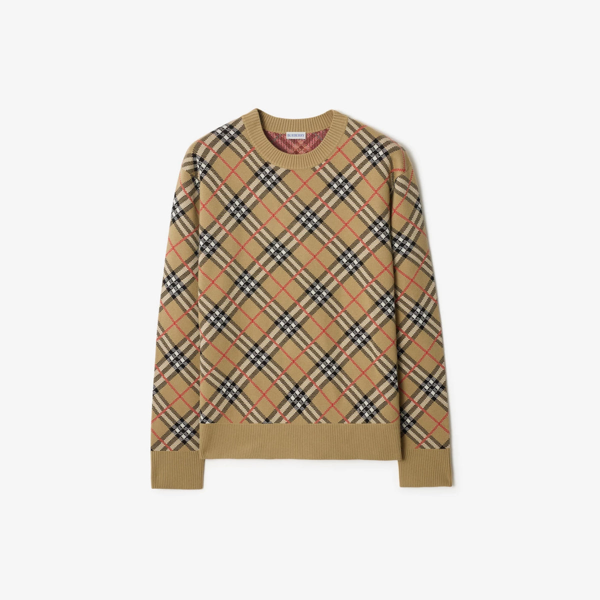 Burberry Check Cotton Wool Sweater "Sand Beige"