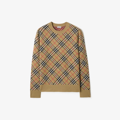 Burberry Check Cotton Wool Sweater "Sand Beige"