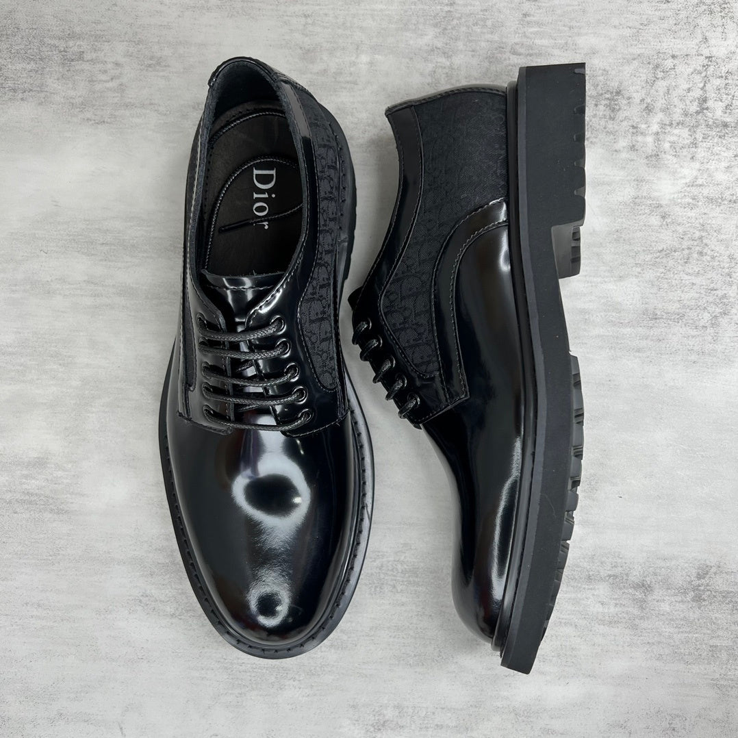 Dior Leather Derby Shoes "Black Motif"