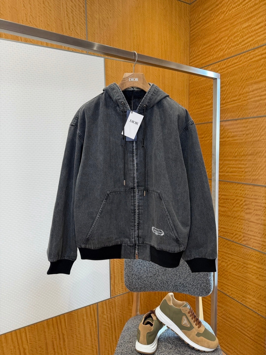 Dior CD Box Hooded Blouson Jacket "Gray Cotton Twill"