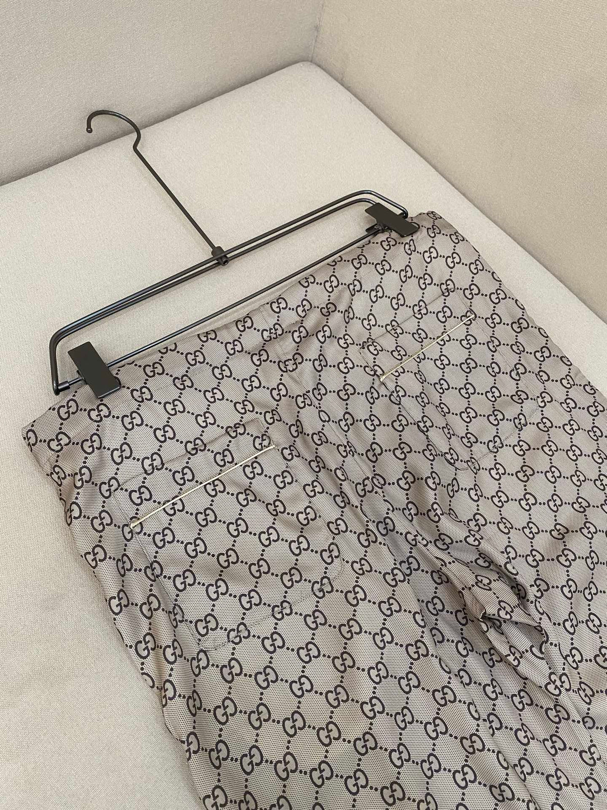 Gucci GG Supreme Print Silk Trousers "Beige"