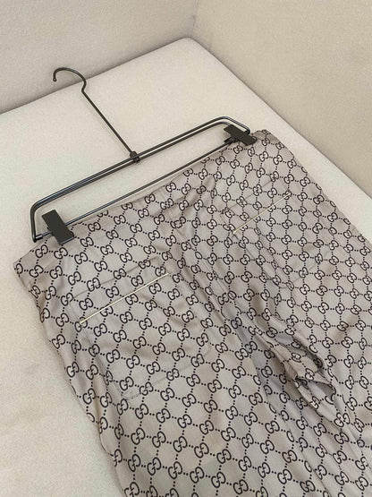 Gucci GG Supreme Print Silk Trousers "Beige"