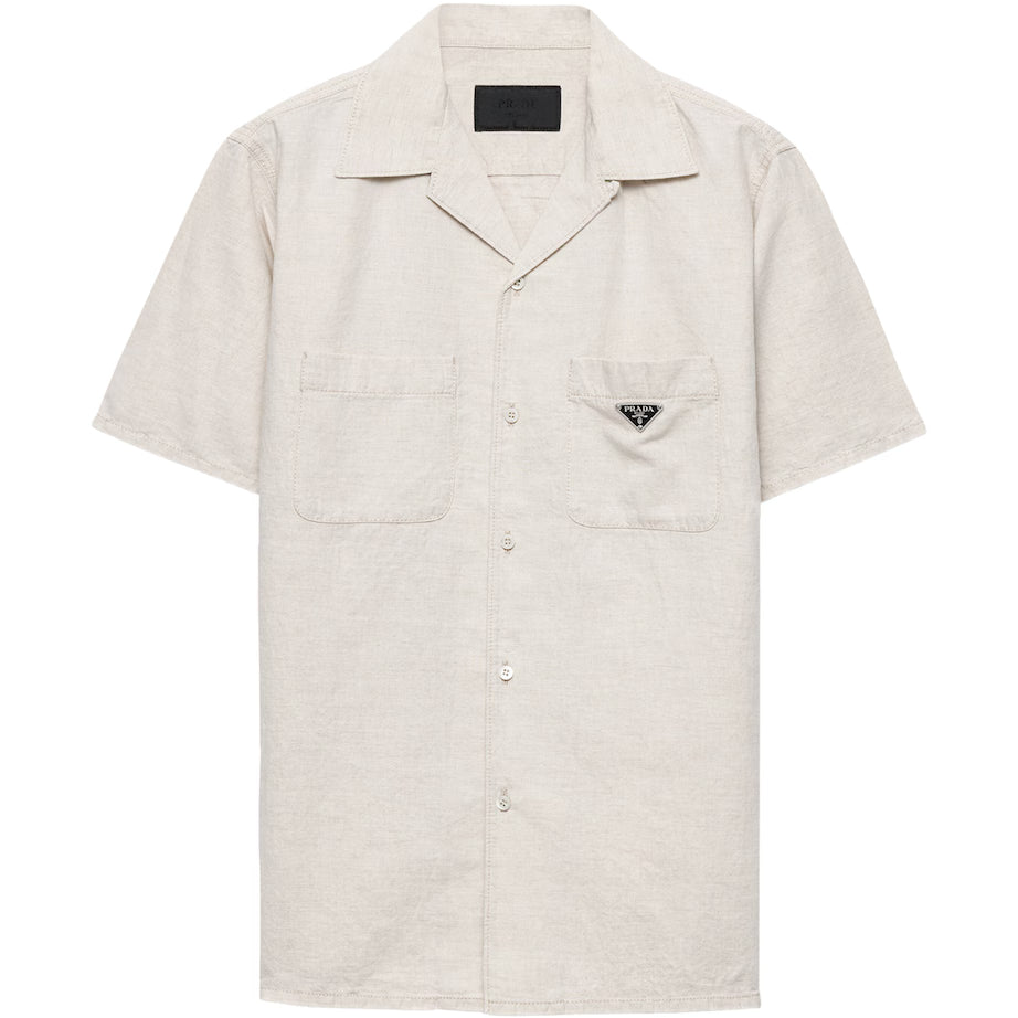 Prada Cotton-Linen Chambray Shirt "Neutral"