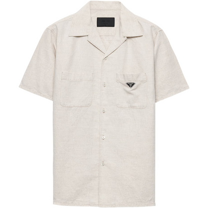 Prada Cotton-Linen Chambray Shirt "Neutral"