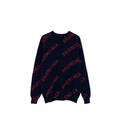 Balenciaga All-Over Logo Sweater "Navy Blue-Red"