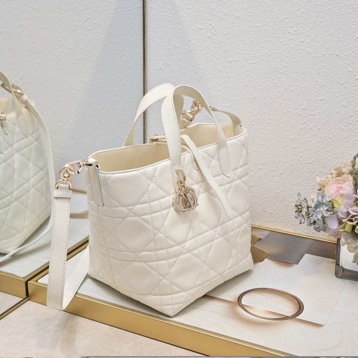 Dior Small Dior Toujours Vertical Tote Bag "Latte Macrocannage Calfskin"