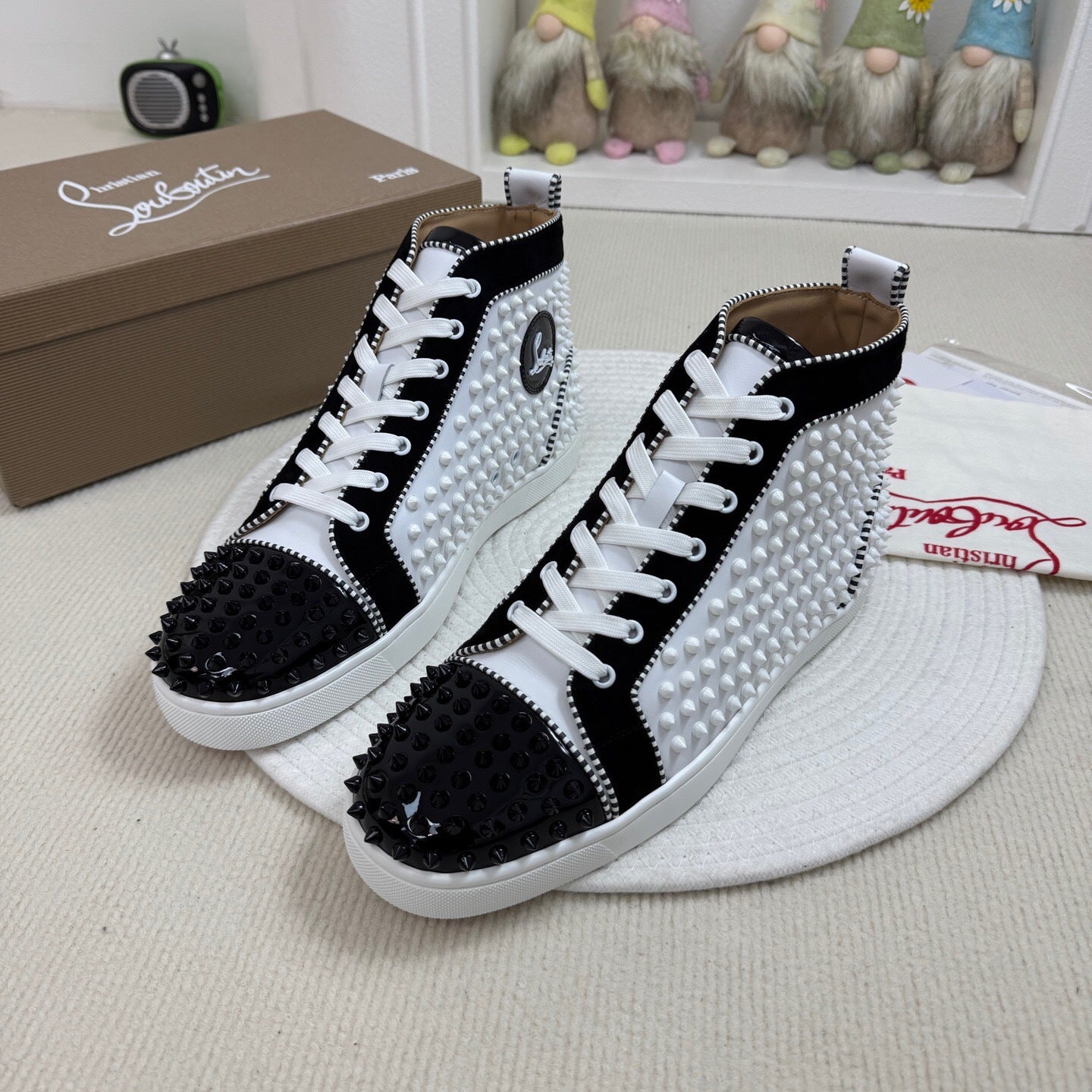 Christian Louboutin High-Top Louis Flat Spikes "Black-White"