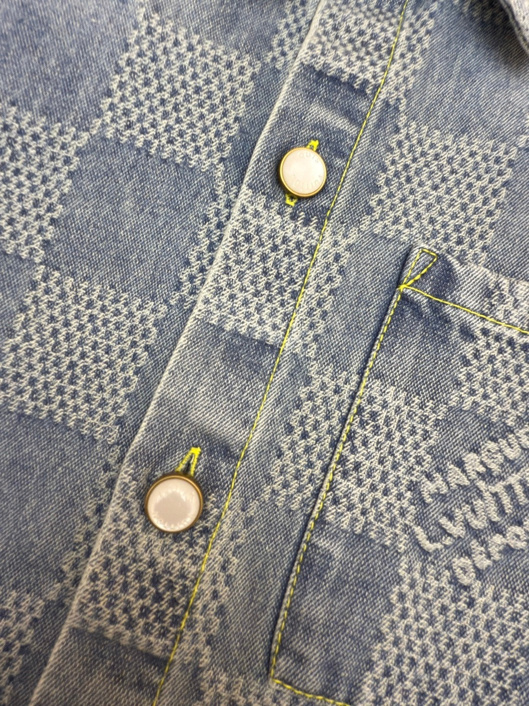 Louis Vuitton Damier 3D Light Denim Short-Sleeved Shirt