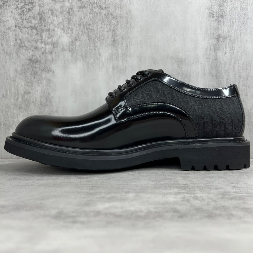 Dior Leather Derby Shoes "Black Motif"