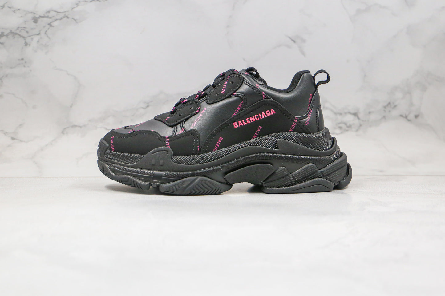Balenciaga Triple S "Black-Pink All Over Logo"