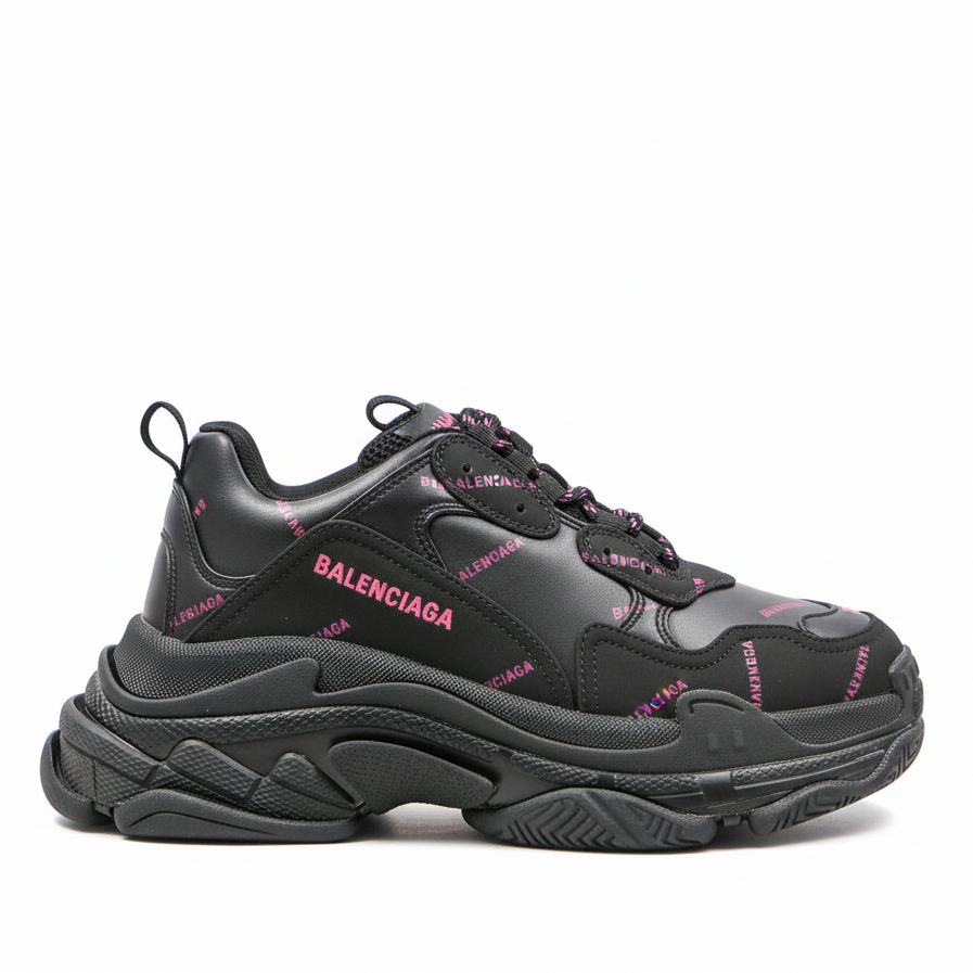 Balenciaga Triple S "Black-Pink All Over Logo"