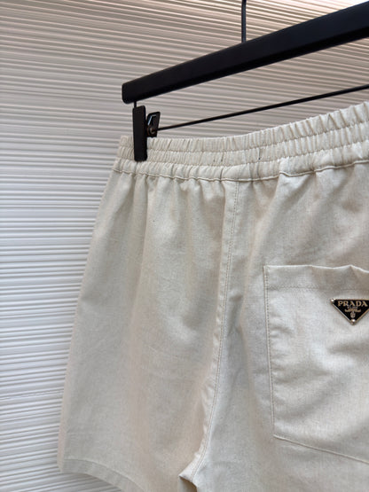 Prada Cotton-Linen Chambray Shorts "Neutral"