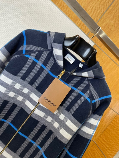 Burberry Ferryton Plaid Cotton Check Zip Hoodie "Blue"