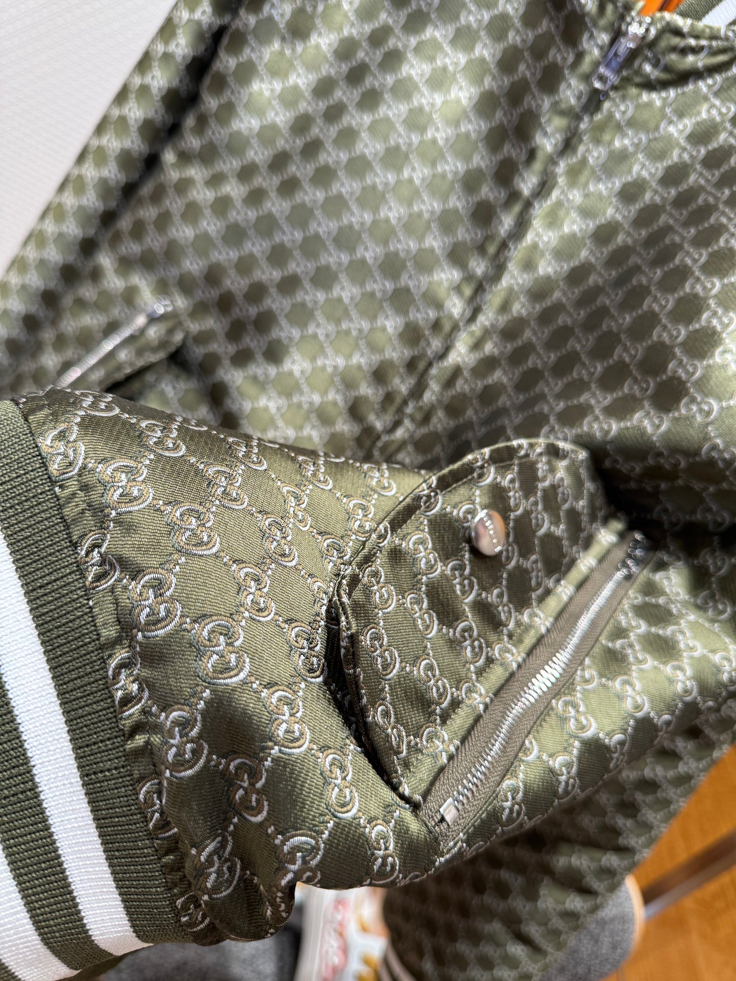 Gucci Cotton Jacquard Bomber Jacket With GG Shadow "Green"