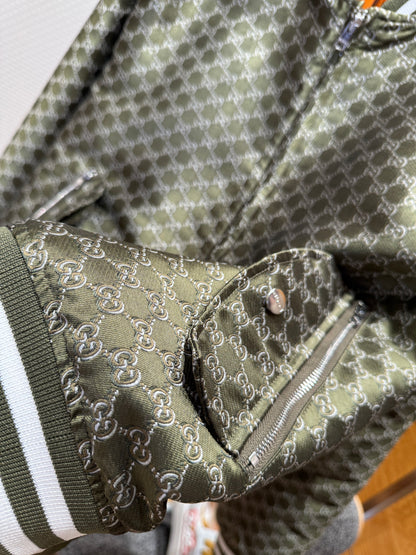 Gucci Cotton Jacquard Bomber Jacket With GG Shadow "Green"