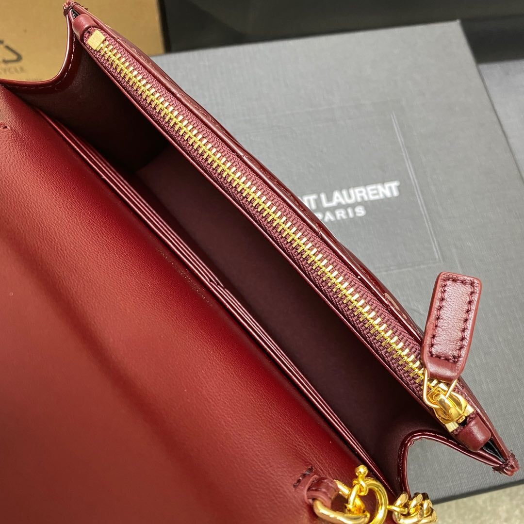 Saint Laurent Cassandre Envelope Chain Wallet in Patent Leather