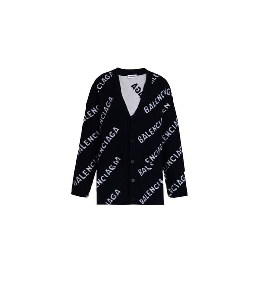 Balenciaga All-Over Logo Cardigan "Black-White"