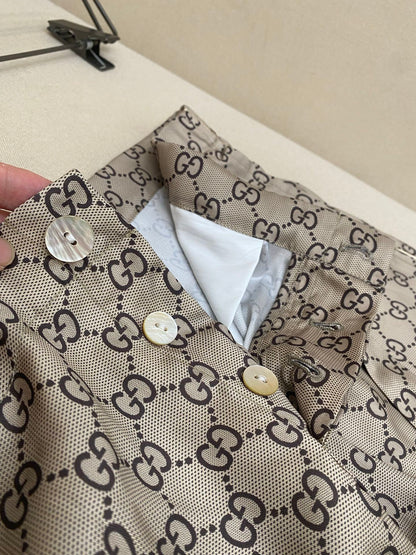 Gucci GG Supreme Print Silk Trousers "Beige"