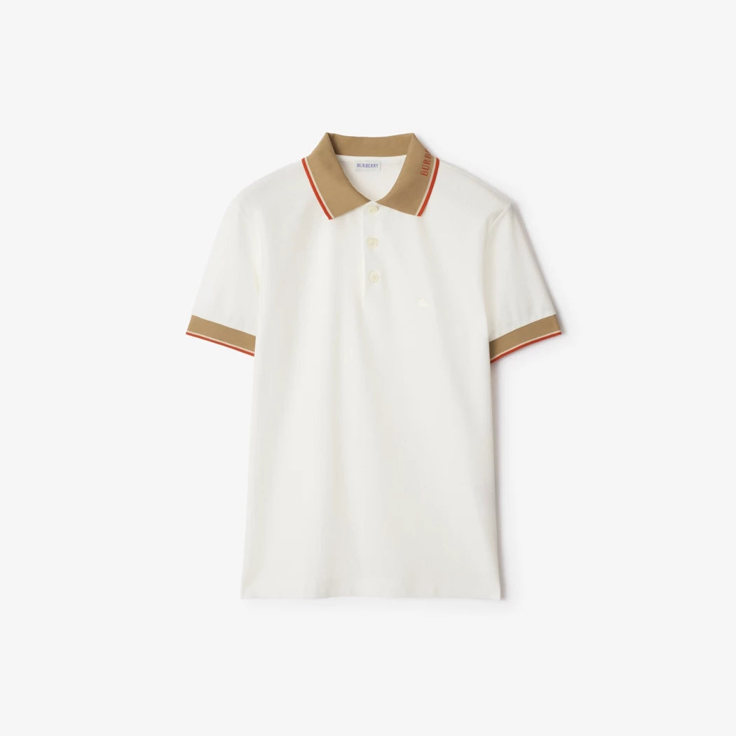 Burberry Logo Collar Cotton Polo Shirt "Chalk White"