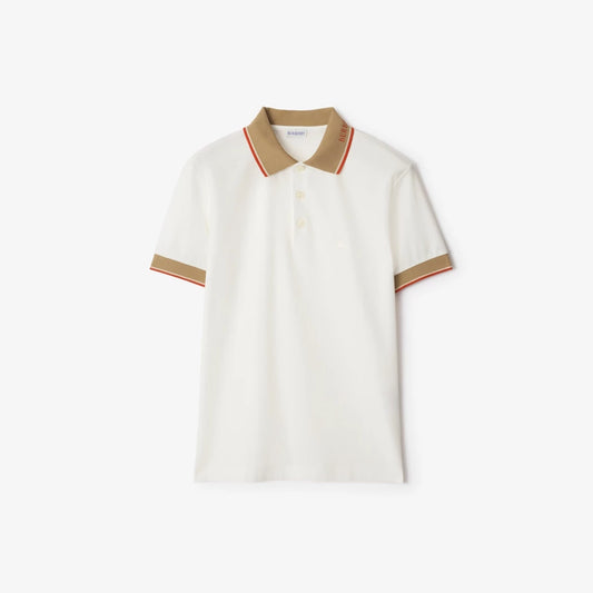 Burberry Logo Collar Cotton Polo Shirt "Chalk White"