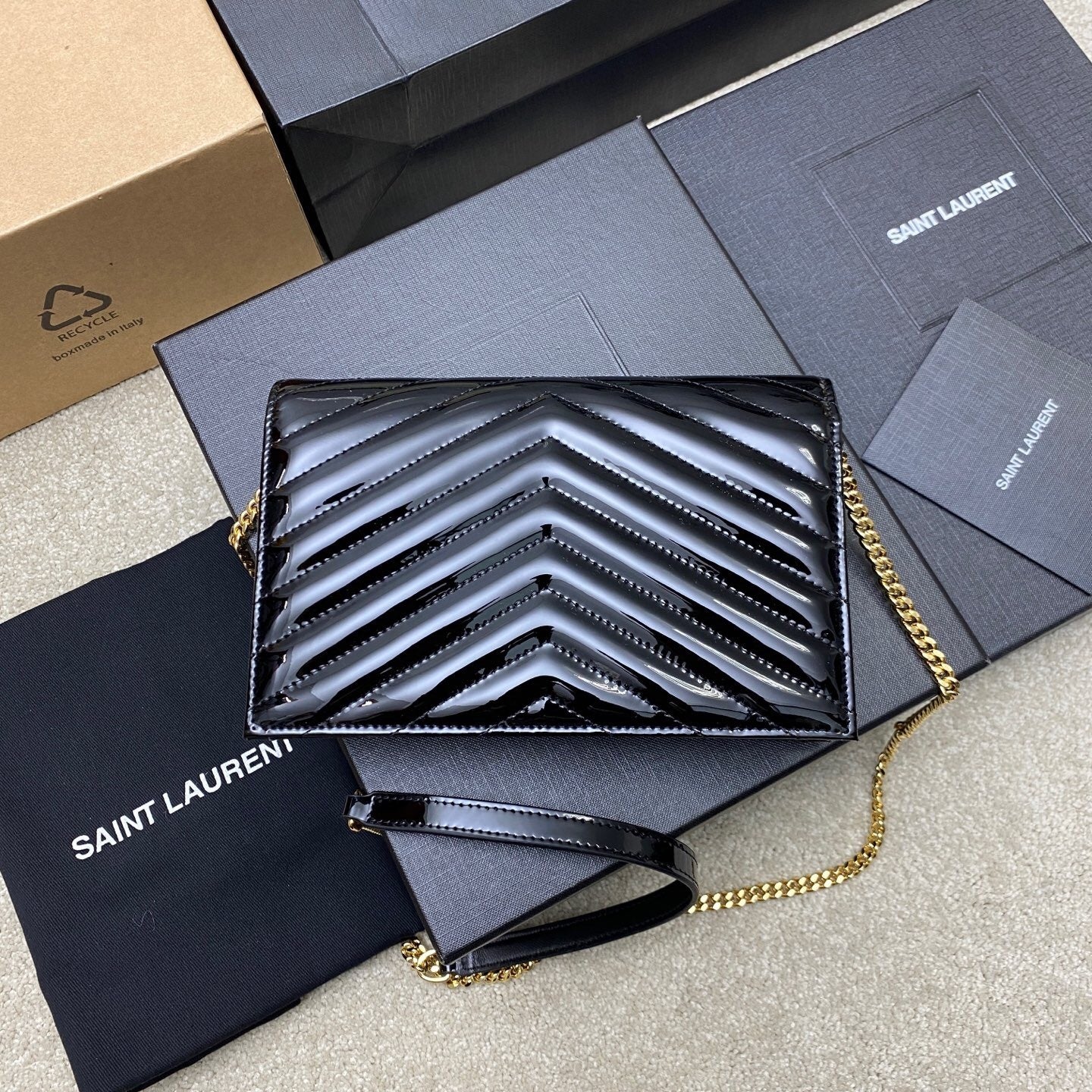 Saint Laurent Cassandre Envelope Chain Wallet in Patent Leather