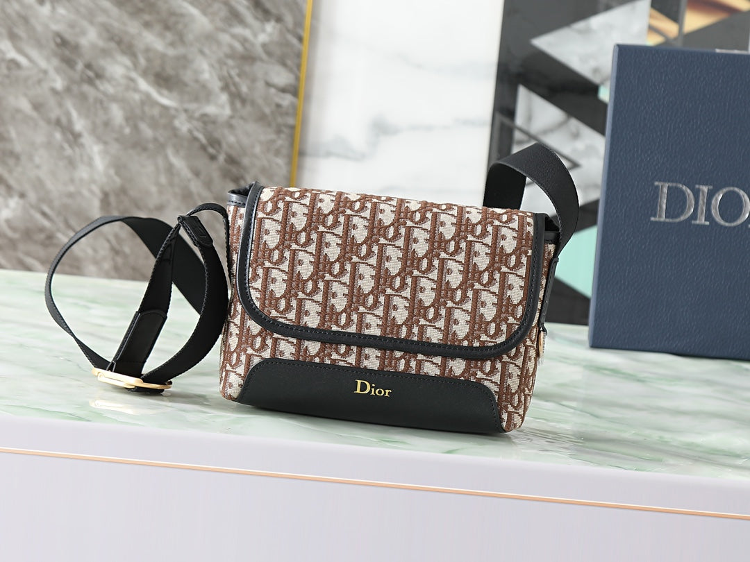 Dior Jett Mini Messenger Bag with Flap "Dior Oblique in Brown Jacquard"