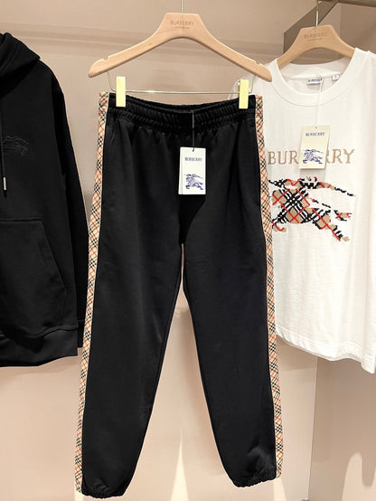 Burberry Check Trim Cotton Jogging Pants "Black"
