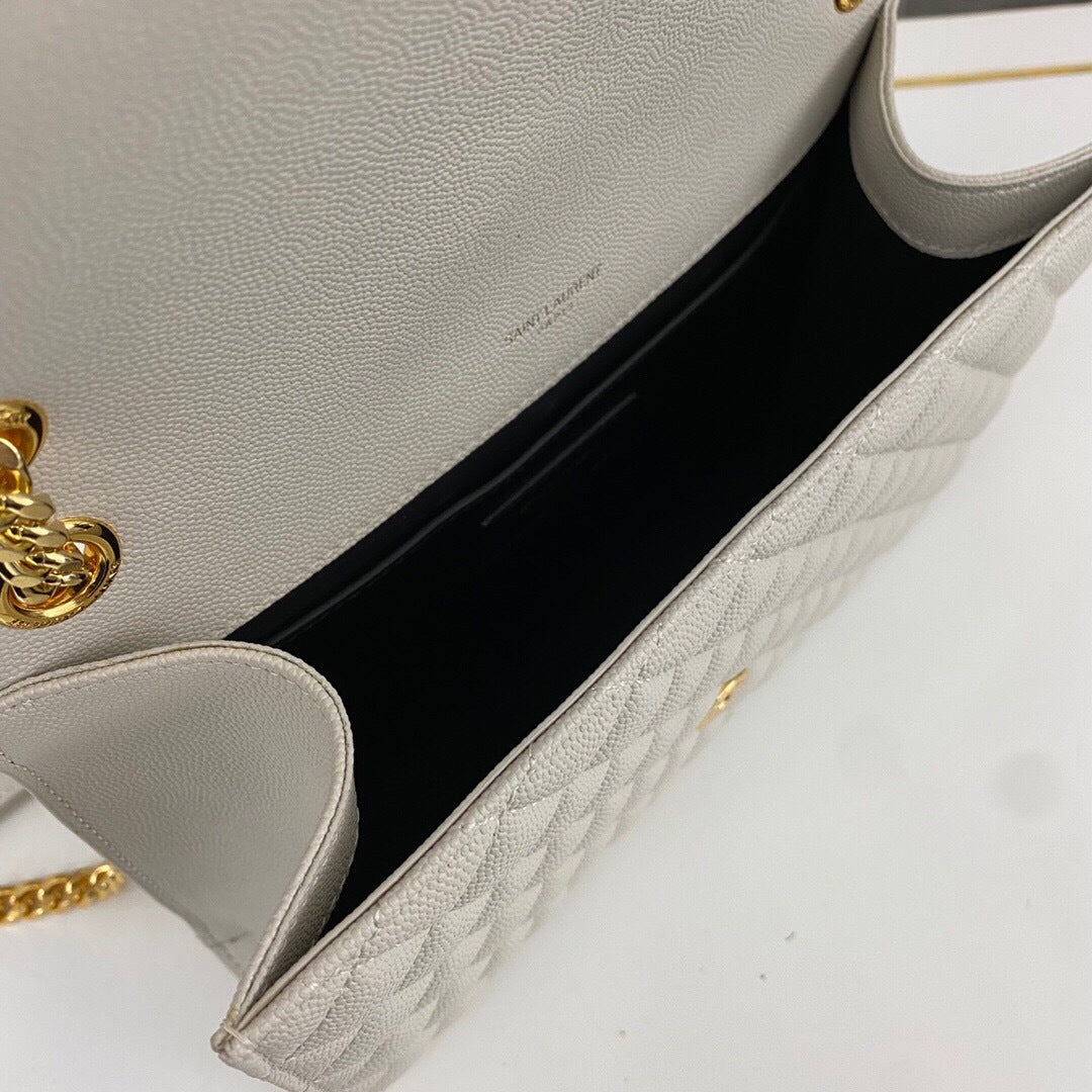 Saint Laurent Envlope Medium in Quilted Grain De Poudre Embossed Leather