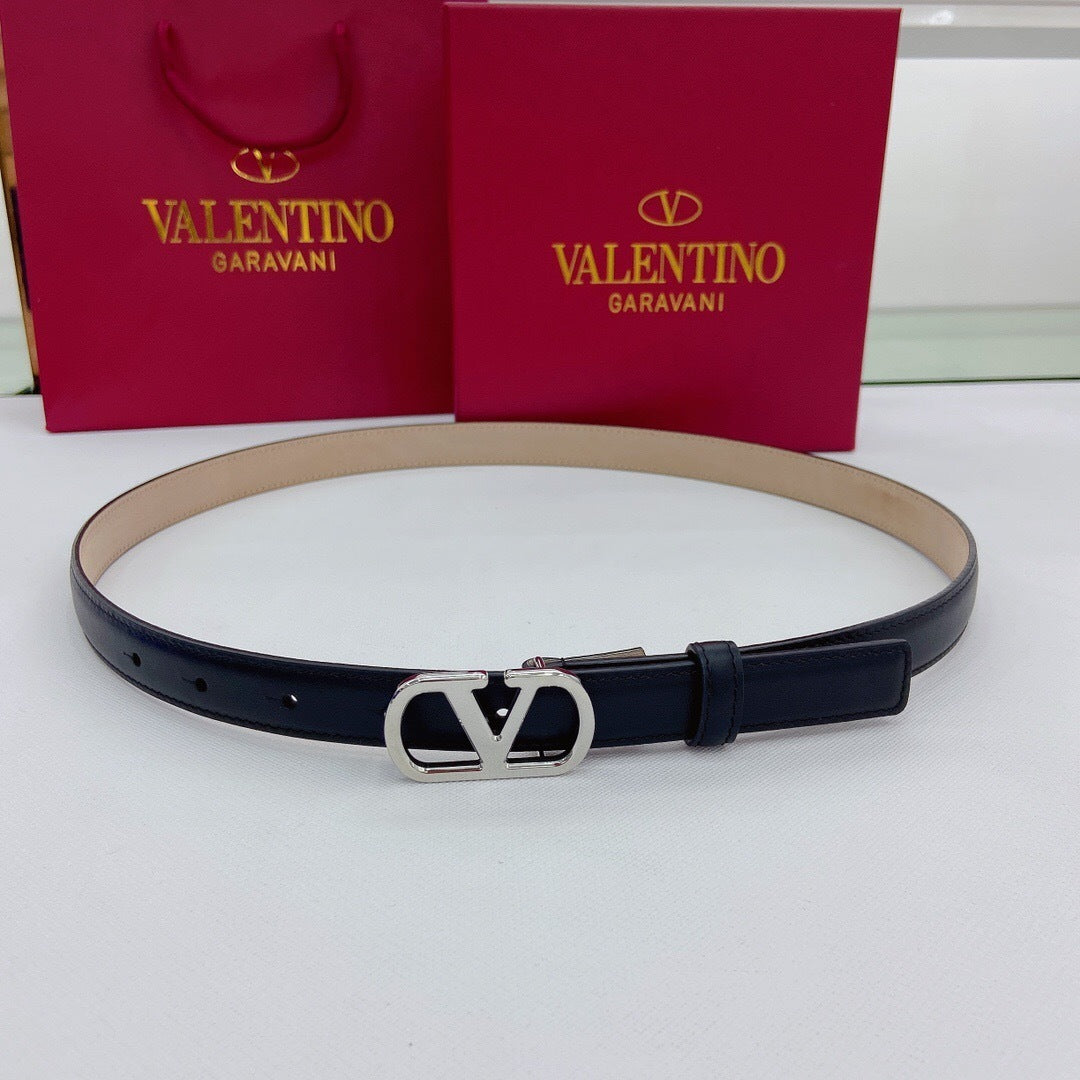 Valentino VLogo Signature 20mm Leather Belt "Black"