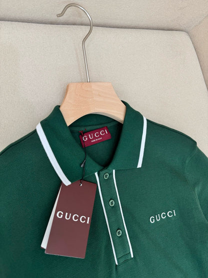 Gucci Cotton Piquet Polo T-Shirt with Embroidery "Green"