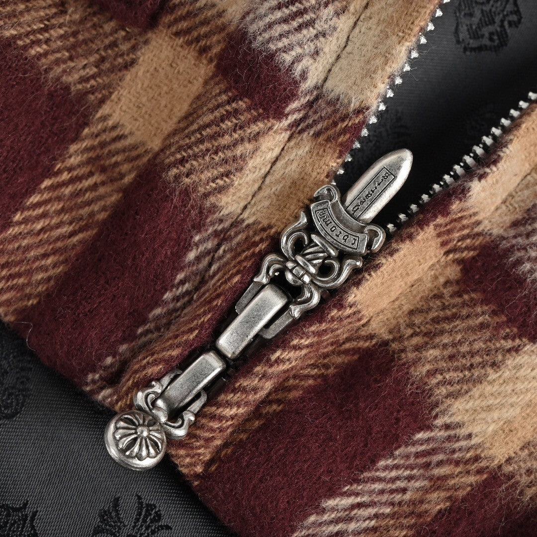 Chrome Hearts Shearling Collar Plaid Jacket