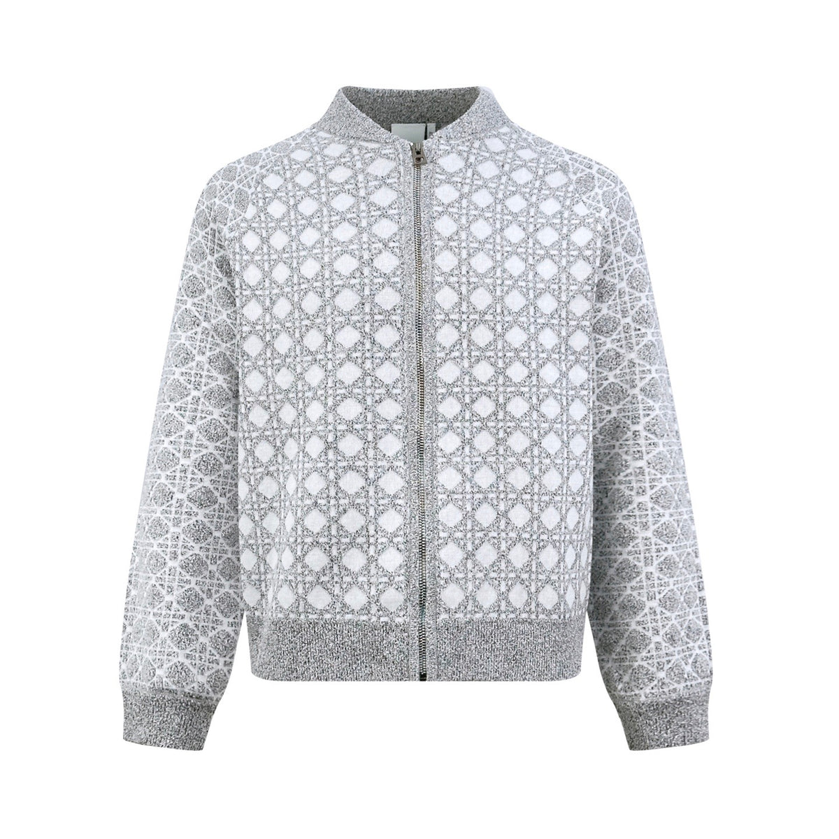 Dior Macrocannage Bomber Jacket "White and Gray Cotton-Blend Bouclé Knit"