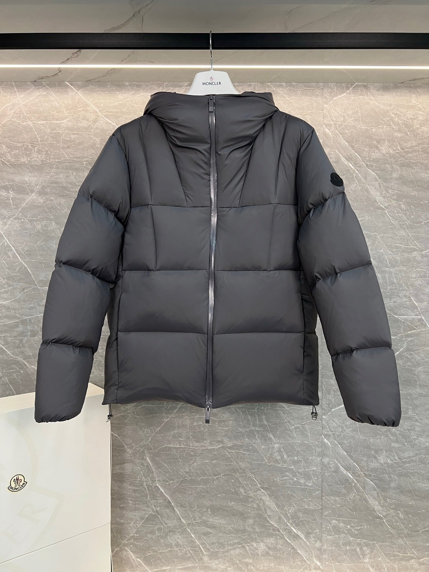 Moncler Fusain Hooded Short Down Jacket "Grey"