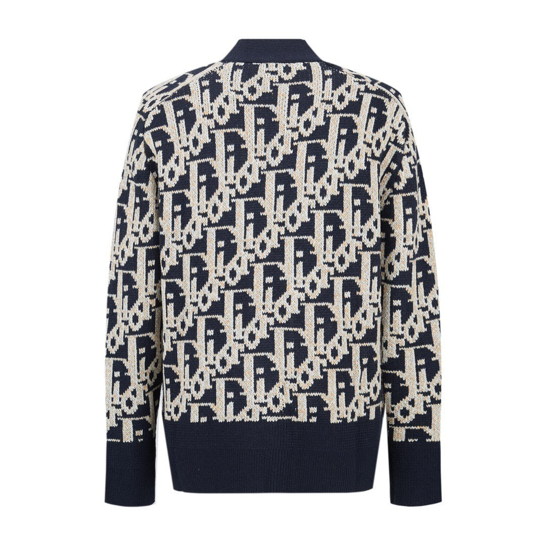 Dior Oblique Cardigan "Navy Blue Virgin Wool Jacquard"