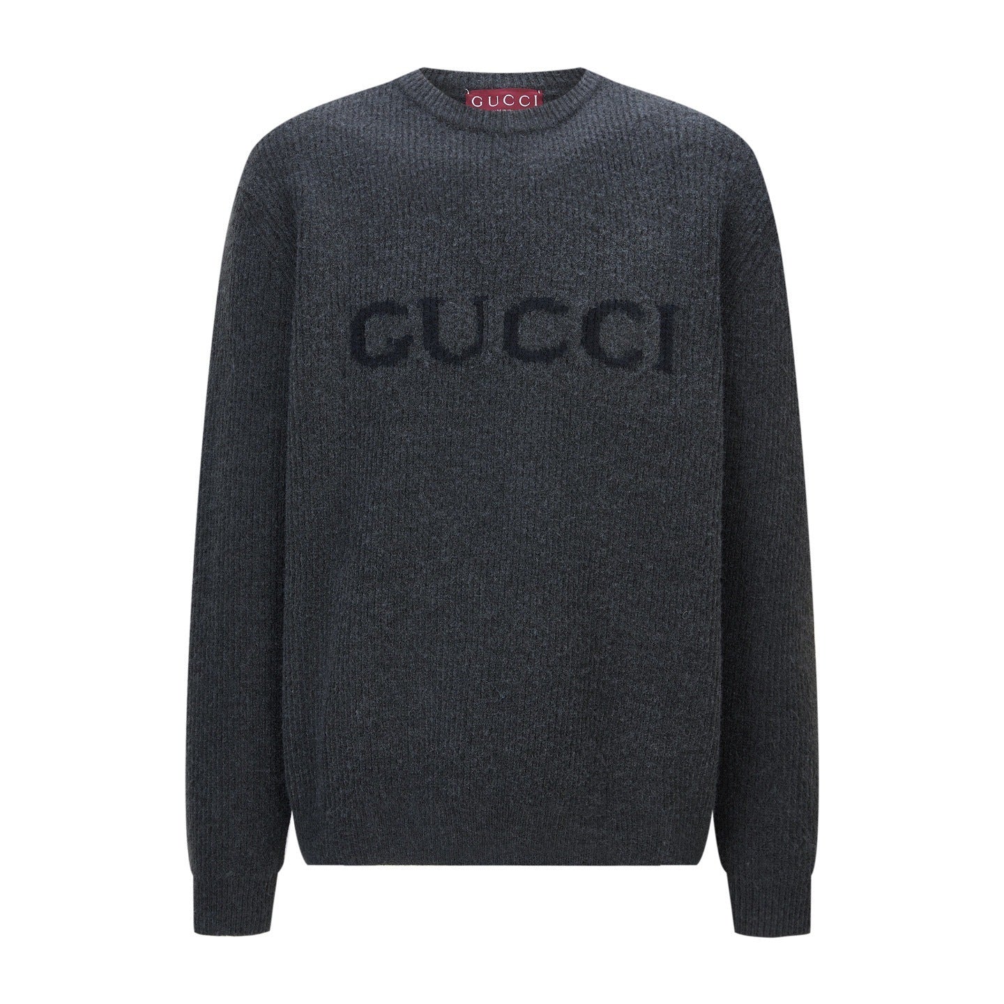 Gucci Wool Cashmere Rib Knit Sweater "Dark Grey-Black"