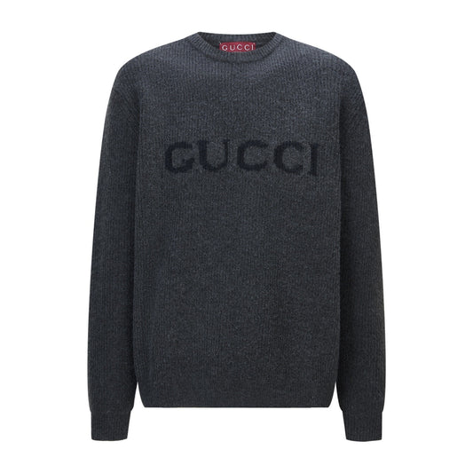 Gucci Wool Cashmere Rib Knit Sweater "Dark Grey-Black"