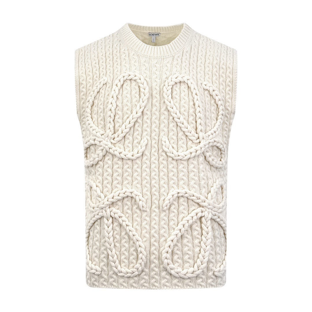 Loewe Anagram Cable-Knit Wool Vest "White"
